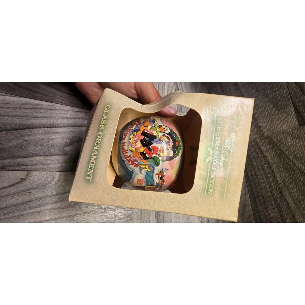1998 Disney's Christmas Collection Happy Holidays Glass Ball Ornament with Box